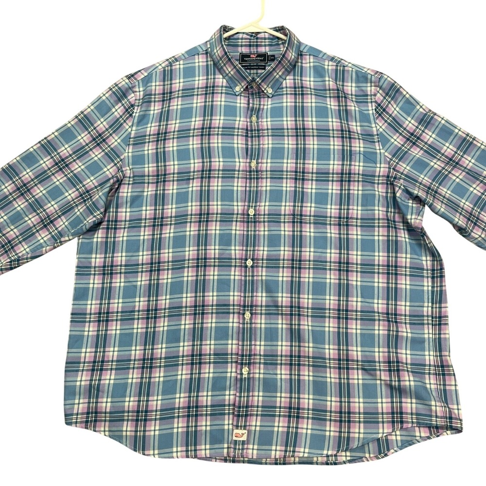 Vineyard Vines‎ Shirt Mens 2XL Slim Fit Murray Blue Pink Plaid Button Down